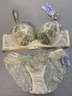 B80L 花柄刺繍×レース　ブラ＆ショーツセット　アイボリー