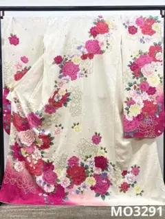 振袖 仮絵羽 舞台衣装 銀通し 刺繍 正絹 未仕立て品 八掛付き MOK908
