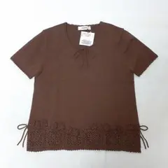 新品 INGEBORG お花モチーフ 透かし編み ニット 半袖 茶 インゲボルグ