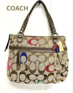 ［O72-35］COACH ポピー トートバッグ シグネチャー マルチカラー