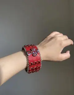 y 2k クロスレザーバングル 赤い　ダイヤ　punk風　平成ギャル　00s