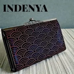 【印傳屋】長財布 がま口 赤海波柄 総柄 レザー 鹿革 漆 黒 赤