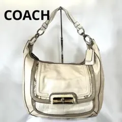 Coach ベージュ レザーショルダーバッグ