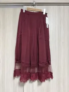 merlot plus 裾レースチュールプリーツスカート　ワインのサムネイル