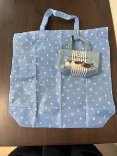 GuGuWorld ブルー　エコバッグ　収納小型ポーチ付き　犬　ボストンテリア