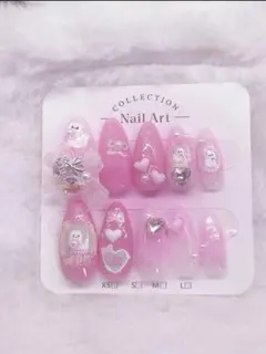 ♥にゃんにゃんチークネイル♥猫 ピンク ハート リボ ソネイルチップ10個セット