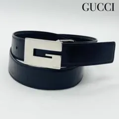 GUCCI グッチ レザー ベルト シルバー メンズ 85cm ブラック 銀のサムネイル