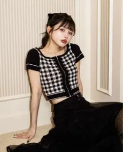 【Darich】ギンガムチェックファスナーニットトップス【ダーリッチ】