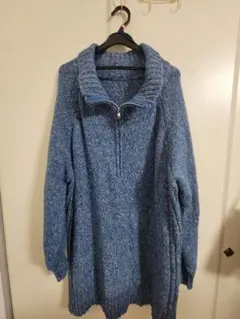 LOWRYS FARM　ブルーニットハーフジップワンピース