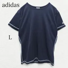1318 新品タグ付【アディダス】半袖Ｔシャツ サイドライン 紺 Ｌ スポーツ