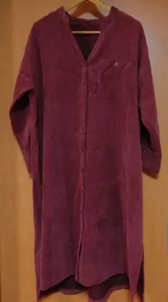 コーデュロイ　赤系　ロングワンピース