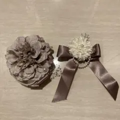 薄紫色のコサージュとリボンセット