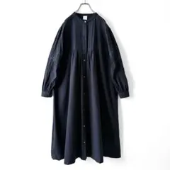 美品✦ฺビュルデサボン リネン100% 千鳥格子柄 シャツロングワンピース