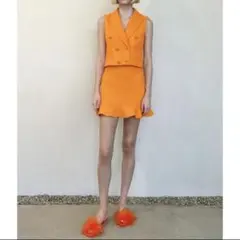 ZARA フリル付き テクスチャー素材 スカート