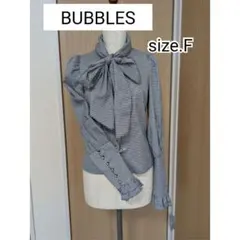 BUBBLES ギンガムチェックブラウス 長袖 リボンフリル ガーリーのサムネイル