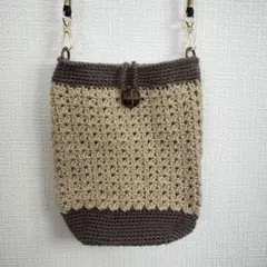 ハンドメイド スマホショルダーバッグ ベージュ ダークブラウン