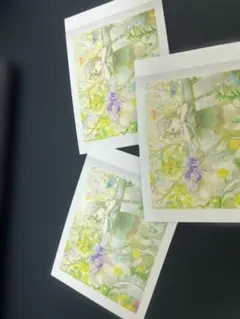 花と緑の水彩画ポストカード3枚セット