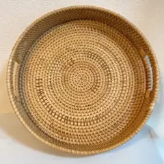 ベトナムラタン天然素材 円形バスケット 持ち手付き/1個-No12