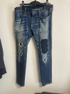 ジュンハシモト/定価4.7万 ストレッチ混 デニムPT ダメージリペア加工