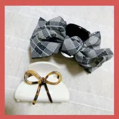 ❤️ヘアクリップ 2点セットヘアアクセサリー 髪留め 髪飾りチェック柄 リボン型