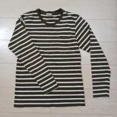 GU 長袖Tシャツ ボーダー オリーブグリーン S