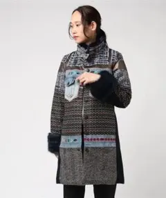 592y*Desigual デシグアル デニムパッチワーク風 デザインコートのサムネイル