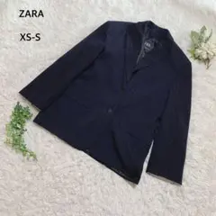 ザラ　テーラードジャケット ストライプ　ビジネス　スーツフォーマル　XS-S 紺
