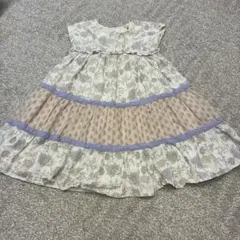 プティマイン　110サイズ　花柄半袖　ティアードワンピース