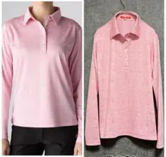 マリクレール　ゴルフ　春　ピンク　リボン　ロゴ柄　総柄　長袖　ポロシャツ　M