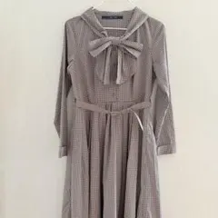 ショールカラーボウタイチェックワンピース　an another angelusのサムネイル