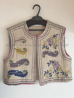 ZARA ザラ　刺繍 キルティング　フリンジ ベスト ジレ 美品