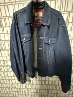 ダークブルー デニムジャケット チェック裏地