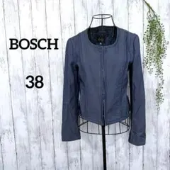 ボッシュ ノーカラージャケットM 青 オフィス カジュアル きれいめ デニム風