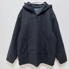 ユニクロ フーデッドコート 無地 XL 黒 濃灰 ウール混 キルティング 防寒