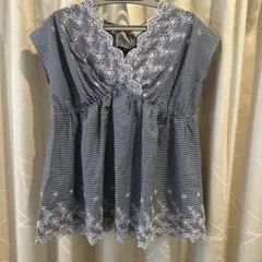 値下げ！新品　定価5500円！ストライプ Vネック チュニック 半袖のサムネイル