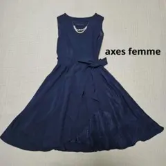 アクシーズファム ノースリーブワンピース ネイビー 花柄レース ビジュー ドレス