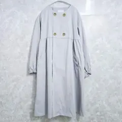 ehka sopoダブル開きノーカラーコート淡色 ラベンダーグレー