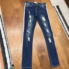 Avid Jeans サイドラインダメージ加工スキニーデニムパンツ　ストレッチ