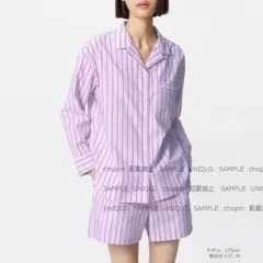パジャマ　ストライプ（長袖・短パン）PINK　L　綿100　上下セット　ユニクロのサムネイル