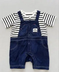 ストライプ柄デニムロンパース 60-70cm