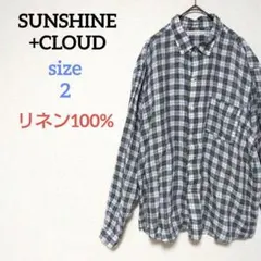 サンシャインクラウド　リネン100%ボタンダウンシャツ　チェック　長袖のサムネイル