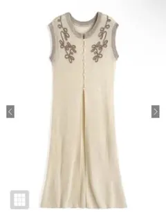 フラワー刺繍　ニット　ロングジレ　フリーサイズ