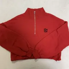 WEGO ショート丈　ハーフジップスウェット レッド　フリーサイズ