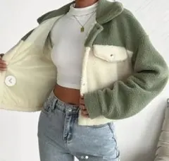 SHEIN LUNA カジュアル　ジャケット　アウター　XS ボア　グリーン