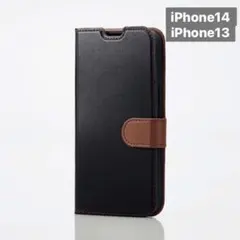 新品未開封 iPhone 14、13 レザー 手帳型 ケース ブラック A14E