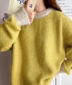 CLASSICAL ELFバイカラーオーバーサイズニット イエロー/ホワイト S