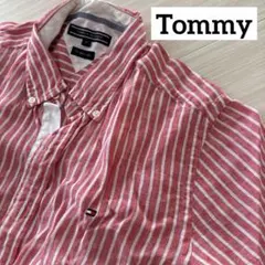 Tommy HILFIGER シャツ　ストライプ　ピンク　赤　リネン　麻