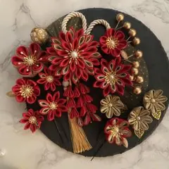 つまみ細工　髪飾り　キラキラ　赤金白　13点セット　no.10