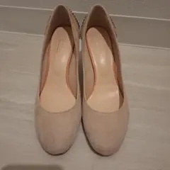 ビジュー付きベージュパンプス 23.5cm