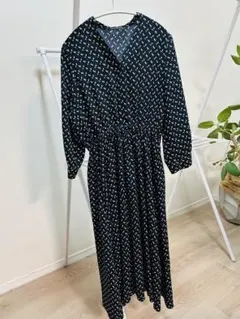 VECCA VECCA 総柄 ロングワンピース ネイビー